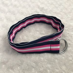 J. Crew Striped Belt Pink White D Ring Fabric